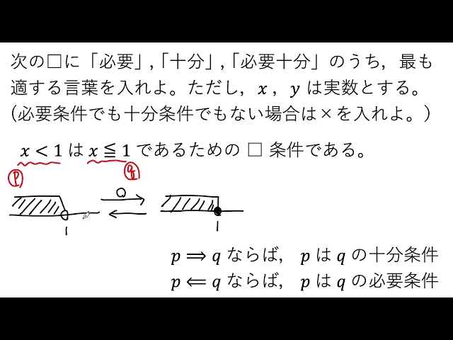 動画で解説】x＜1 は x≦1 であるための□条件（必要・十分）（0594
