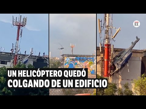 Un helicóptero se accidentó y quedó colgando de un edificio en Medellín | El Espectador