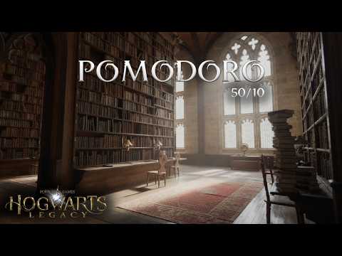 Rainy Hogwarts Library Ambience No Music | 4 Hours 50/10 Pomodoro Timer for Deep Focus Study