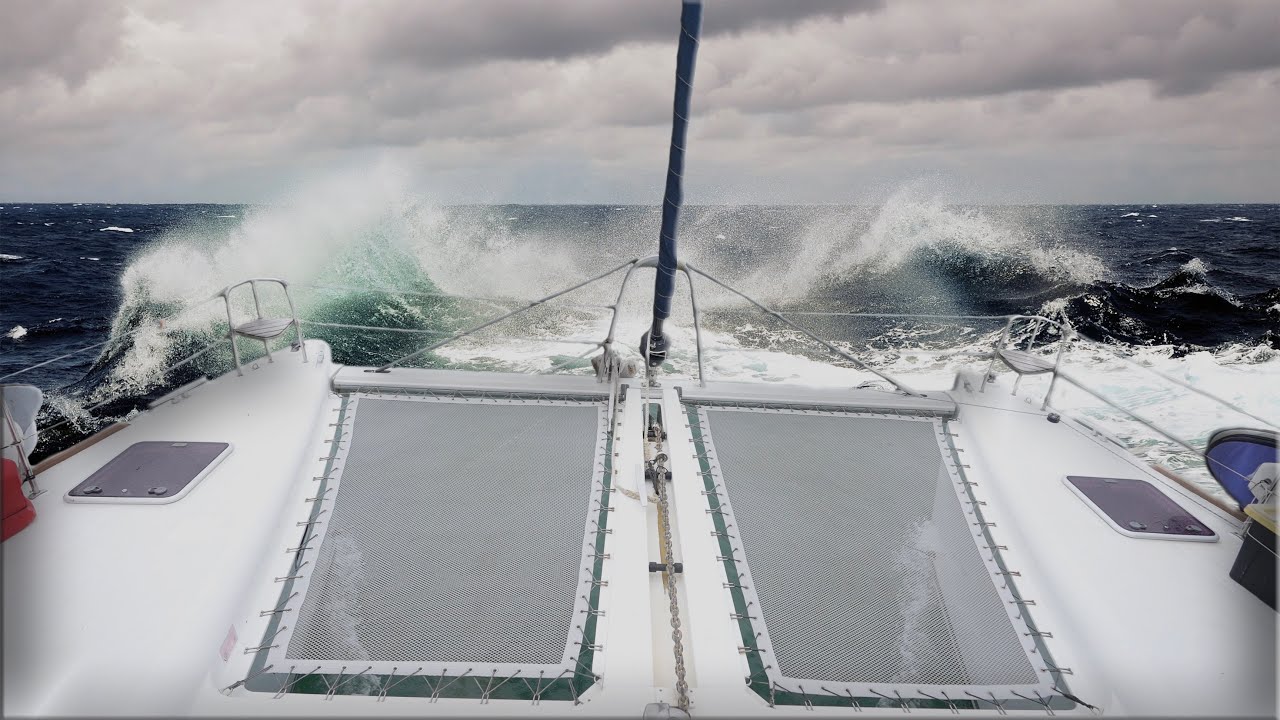 HURRICANE DAMAGED CATAMARAN getting SMASHED by the elements! – (Episode 198)