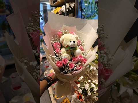 Teddy Bear Pink Rose Bouquet Flowers Bouquet Flowergift Giftlounge Giftchest Valentinesbouquet
