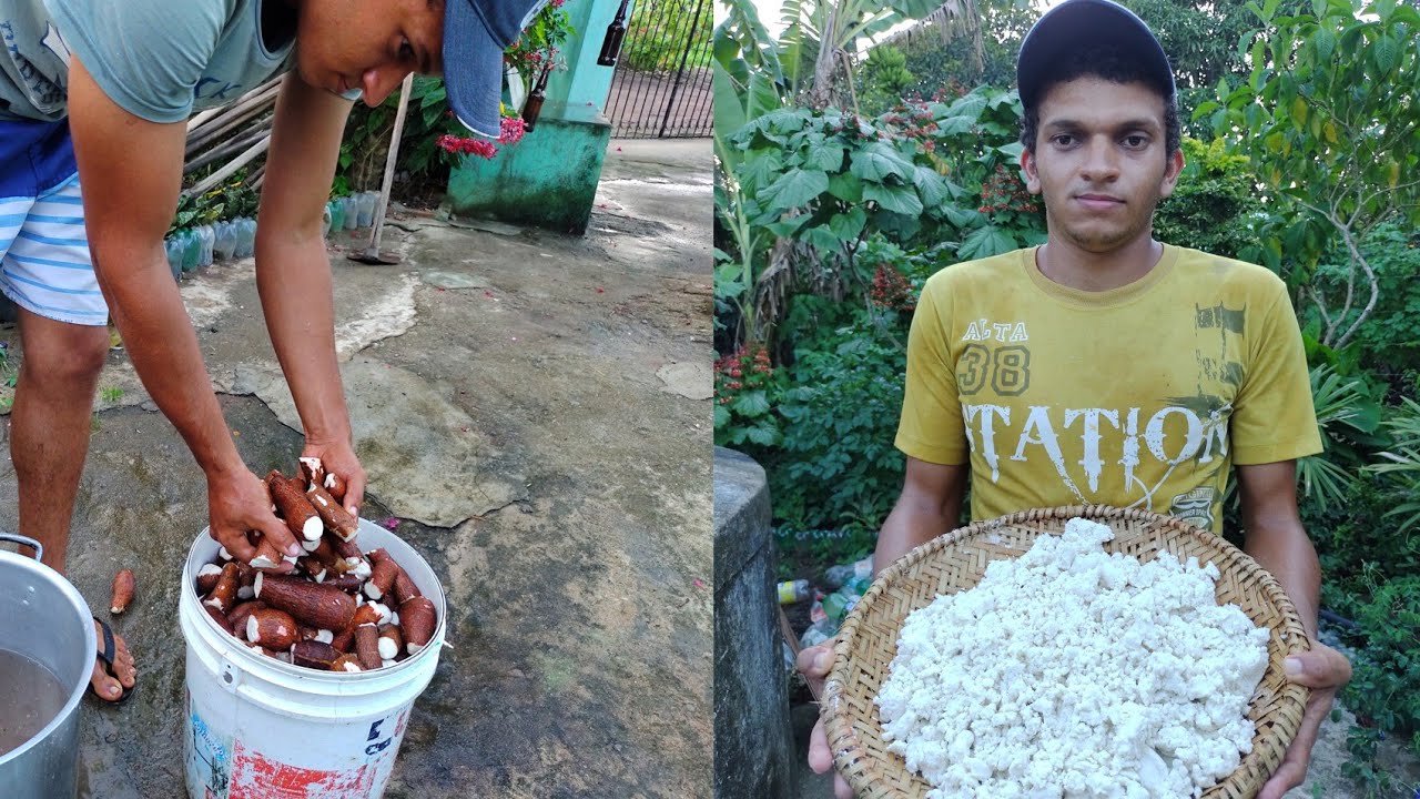 como fazer massa de mandioca em casa (massa puba)