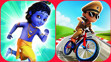 Little Krishna vs Little Singham Cycle Race - Mobile Gameplay 