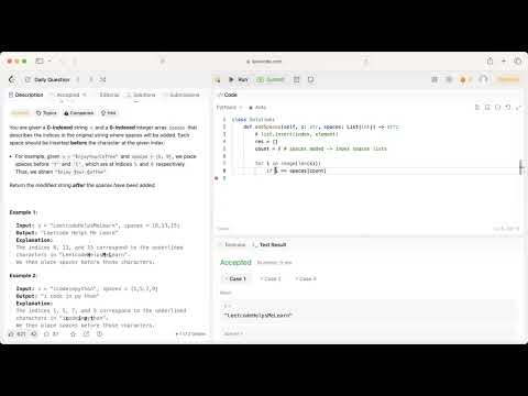 Daily LeetCode (12.3.2024) 2109. Adding Spaces to a String