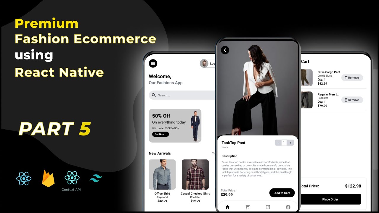 Build Modern E-Commerce App | Part 5 | Cart Screen | React Native ...