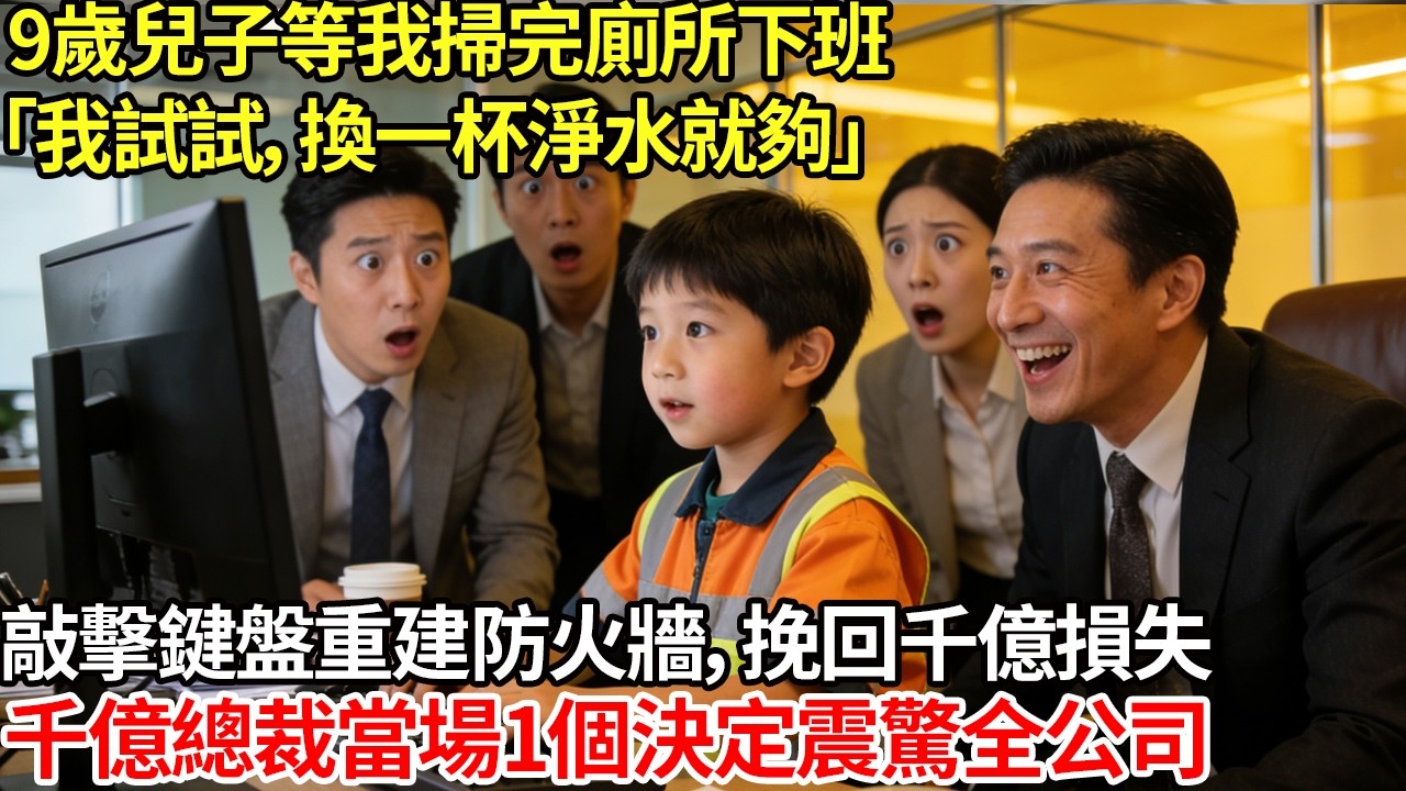 9歲兒子等我掃完廁所下班「我試試，換一杯淨水就夠」敲擊鍵盤重建防火牆，挽回千億損失千億總裁當場決定震驚全公司#為人處世#生活經驗#情感#故事#正能量