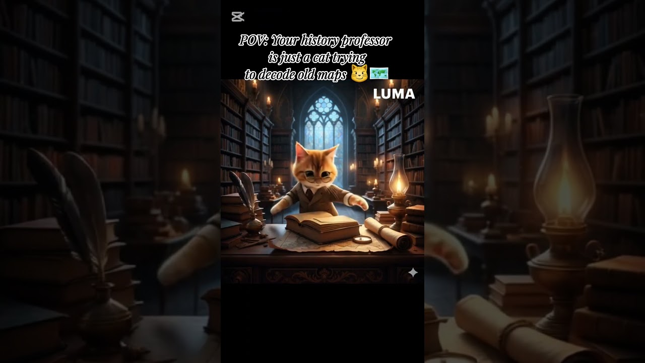Smart Cat Professor studying ancient library maps 📜😼 