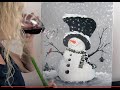 How to Paint the Cutest Snowman #1 with Acrylics | Paint and Sip at Home