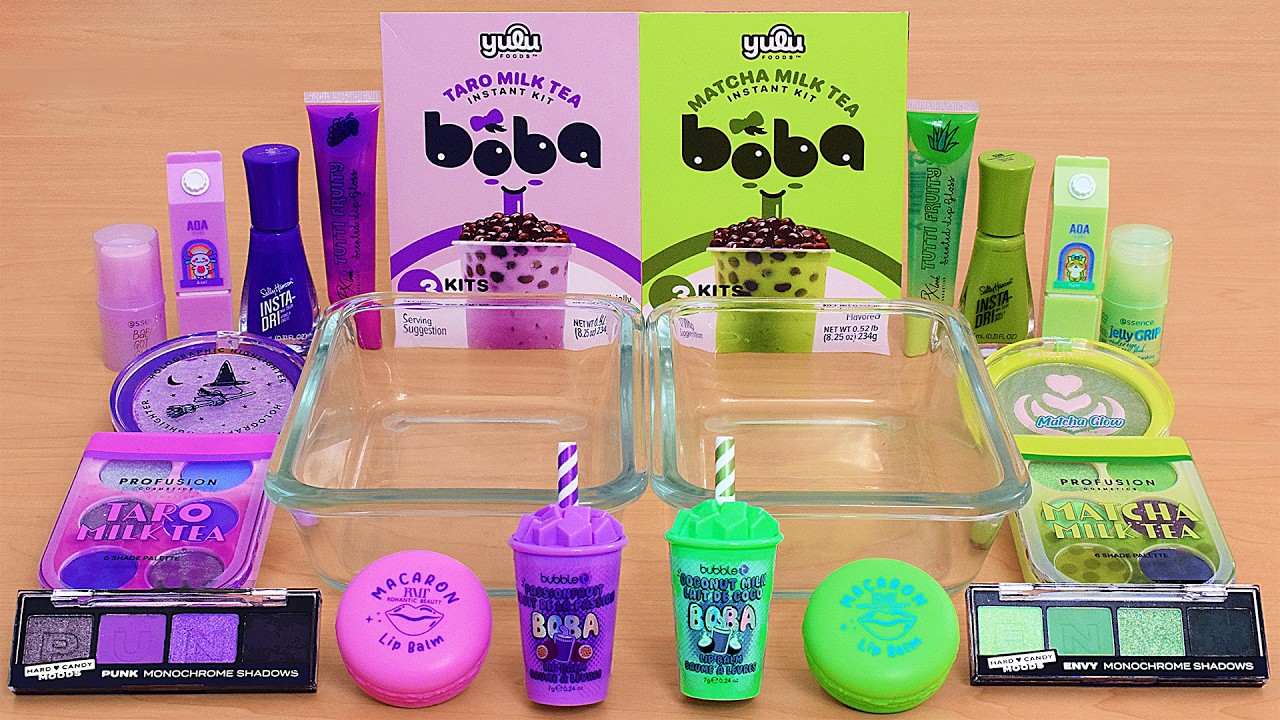 Purple vs Green - Mixing Makeup Eyeshadow Into Slime ASMR