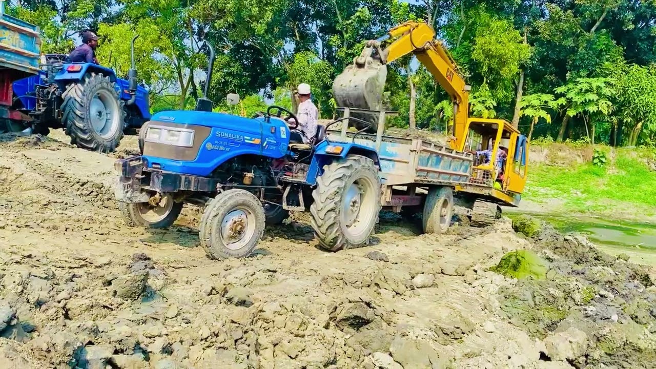 Sonalika Di-35 Tractor Loading Soil Jcb | Tractor Fully Loaded Trolley | Tractor And JCB Video (330)