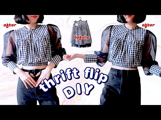 Refashion DIY Old Skirt into Puff Sleeve Blouse / How to Make Yoke Blouse Sewing Tutorialㅣmadebyaya