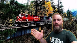 CPKC FREIGHT TRAINS OVER BRIDGE AT AMERICAN CREEK - BRITISH COLUMBIA! 