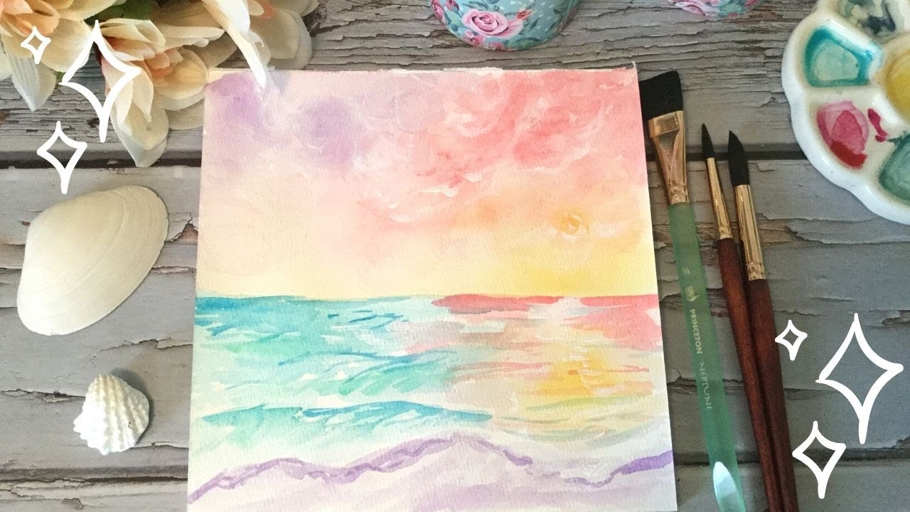 How to Paint a Pastel Beach in Watercolors Tutorial 🌊☁️ YouTube
