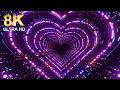 8K Infinite Heart Neon Tunnel with Glowing Purple and Pink LED Lights  background(1 hour) no sound
