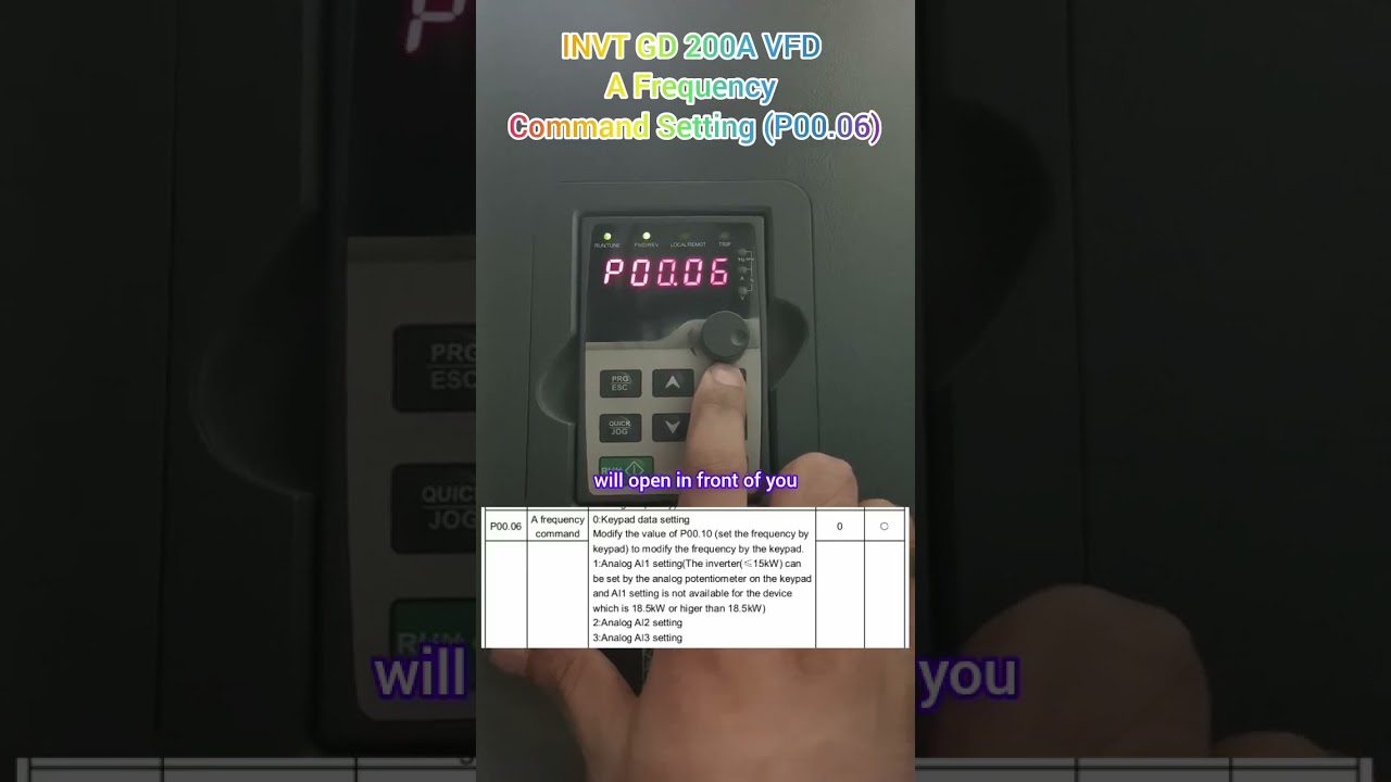 INVT GD 200A VFD l Frequency Command Setting (P00.06)  