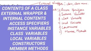 External wrapper & Internal Contents of a Class,Instance Variables,local Variables,Static Variables