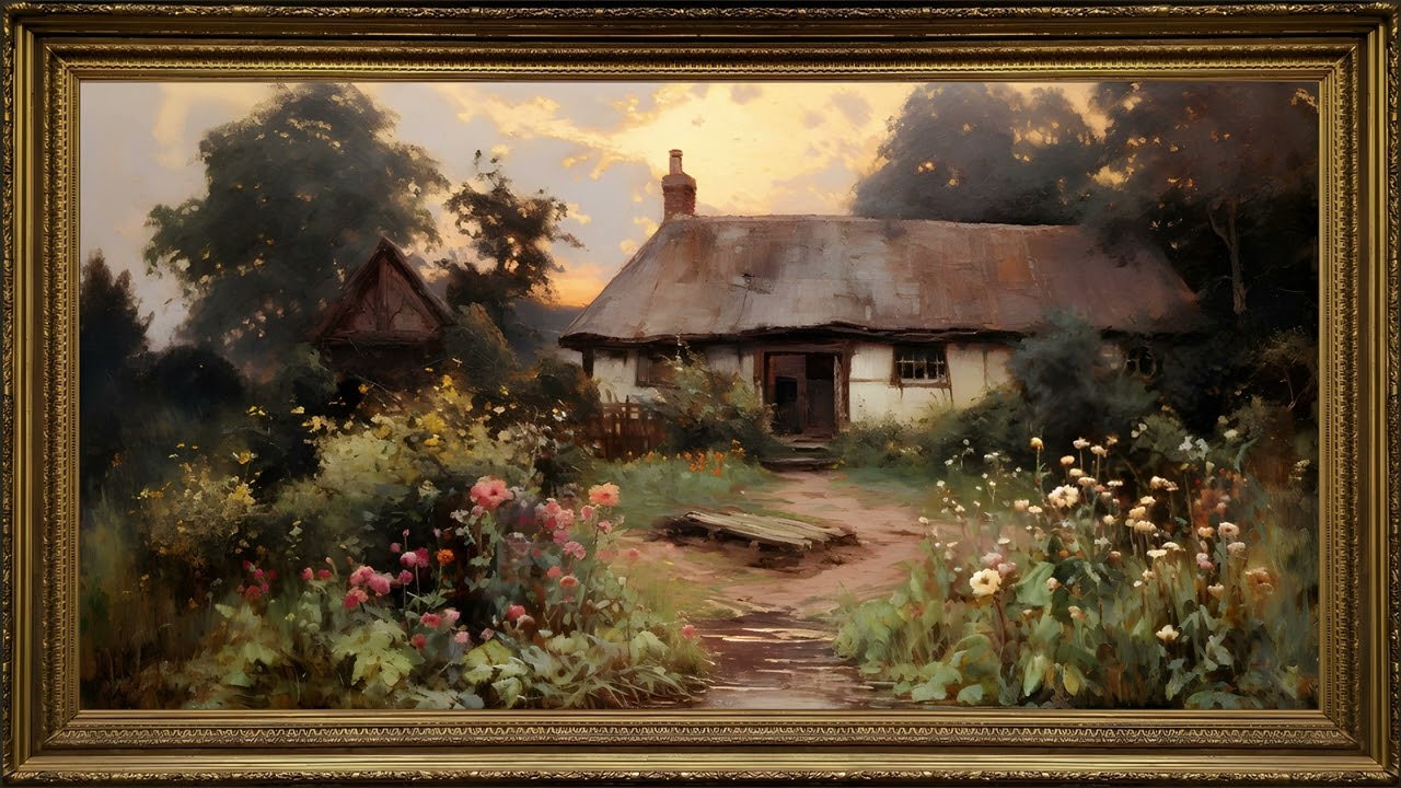 Impressionist English Cottage Garden, Vintage Oil Painting | Framed Art Screensaver for TV