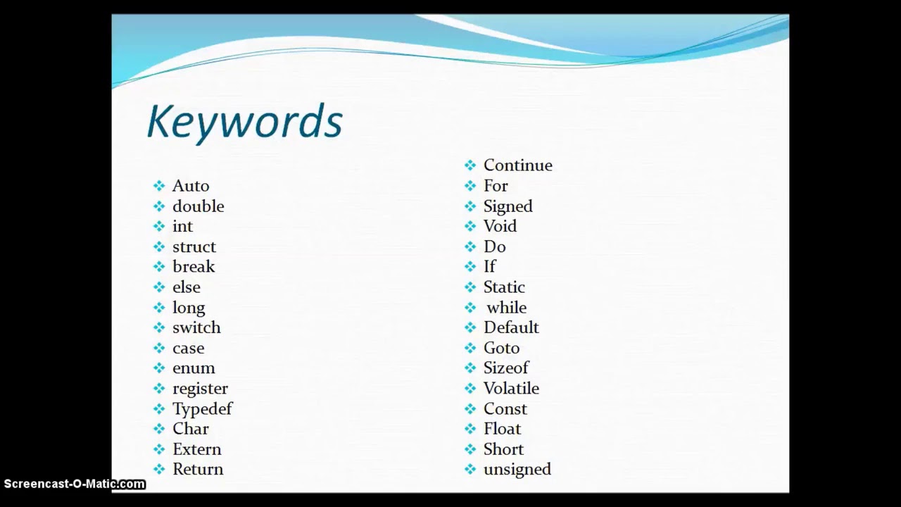 Keywords and Identifiers used in Programming Language.. - YouTube