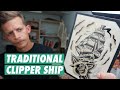 Tattoo Flash Painting a Clipper Ship design