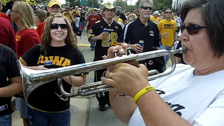 Iowa Hawkeye tailgating trumpeter from Tipton