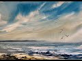 Loose Watercolour Sky Practice, Paint a Simple Hake Brush Seascape, 1 Sky A Day Landscape Tutorial