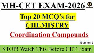 Coordination Compounds Important Questions | Chemistry MCQs | MH CET 2026 | Class 12 PYQs