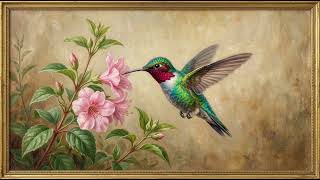 Hummingbird and Pink Flower | Gold Frame TV Art | Vintage Botanical Screen | 2 Hrs screenshot 5