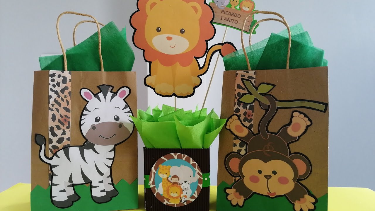 COMO HACER UN CENTRO DE MESA Y COMO DECORAR UNA BOLSITA DE SAFARI, image size:1280x720