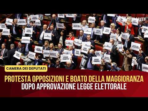 Video Protesta opposizioni e boato della maggioranza dopo approvazione Legge elettorale alla Camera