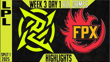 NIP vs FPX Highlights ALL GAMES | LPL Split 1 Groups 2025 W3D1 Ninjas In Pyjamas vs Funplus Phoenix