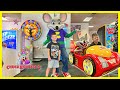 Caleb goes to chuck e cheese family fun place with mom and dad indoor rides and games for kids