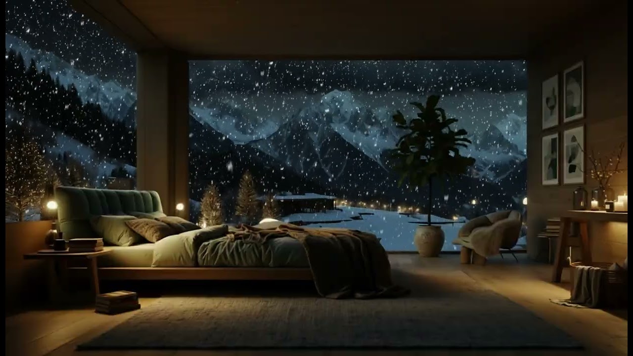 (No Ads) ❄️ Deep Sleep Music in a Quiet Snowy Mountain Bedroom