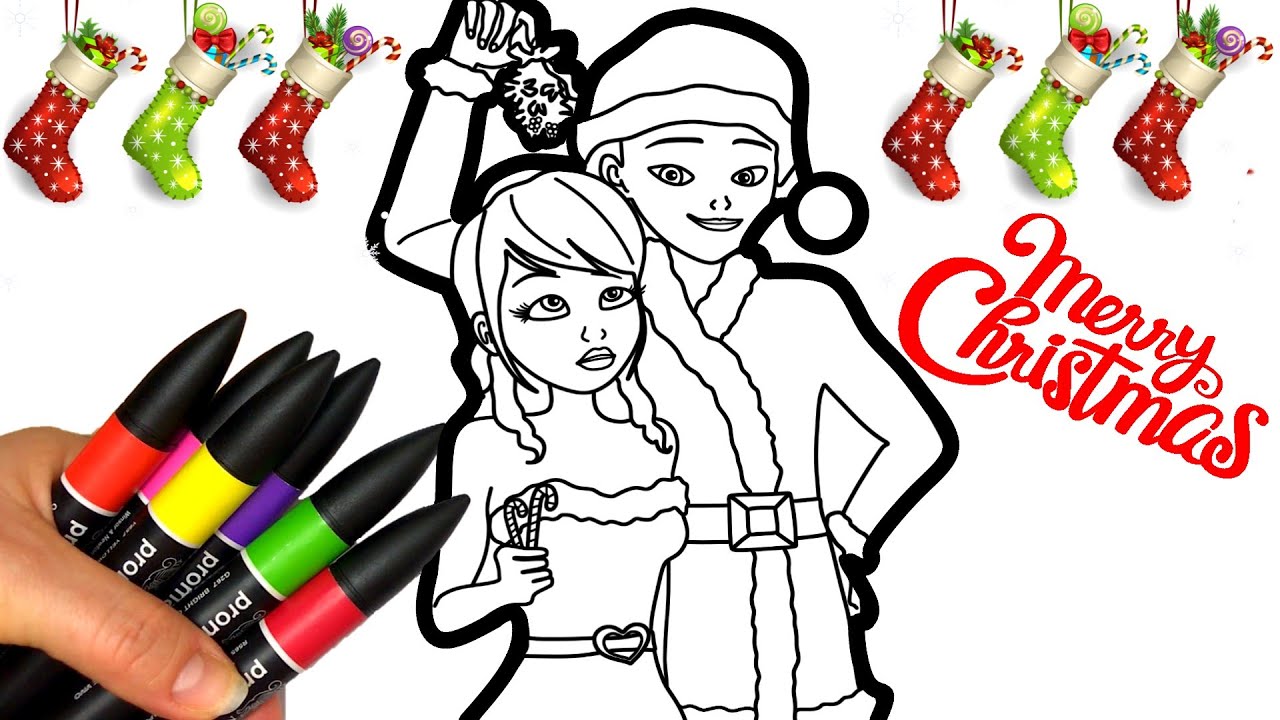 How To Color Marinette and Adrien 🎄🎅 Miraculous Christmas Coloring ...