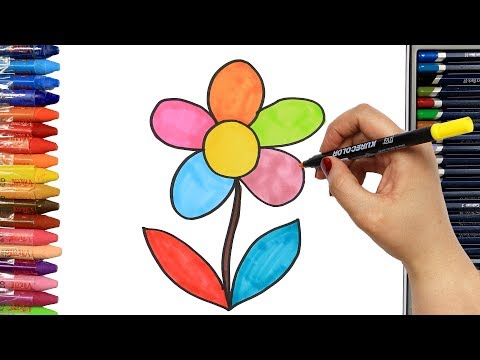 Renkli çiçek nasıl çizilir? | Çocuklar için eğlenceli boyama | Boya Boya | Çizelim Boyayalım