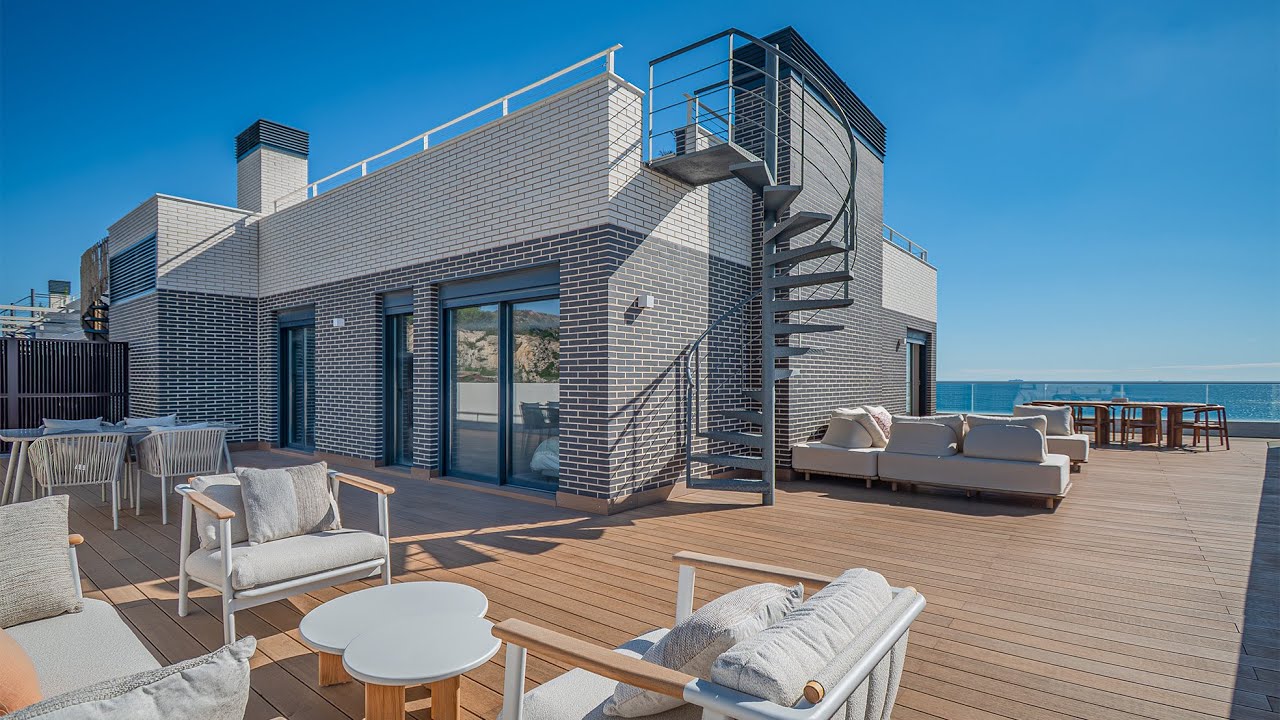 Video tour — New development penthouse with two parking spaces, a storage room, and a communal area with a swimming pool