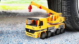 Experiment Car vs Crane Truck, Stretch Armstrong Toy - Crushing Crunchy & Soft Things by Car!