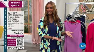 IMAN Global Chic 2piece Drapey Knit Topper and Pant Set