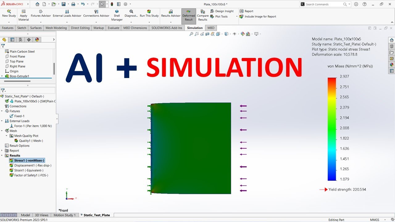 FEA Simulation with AI | Complete Static Simulation in SolidWorks using ...