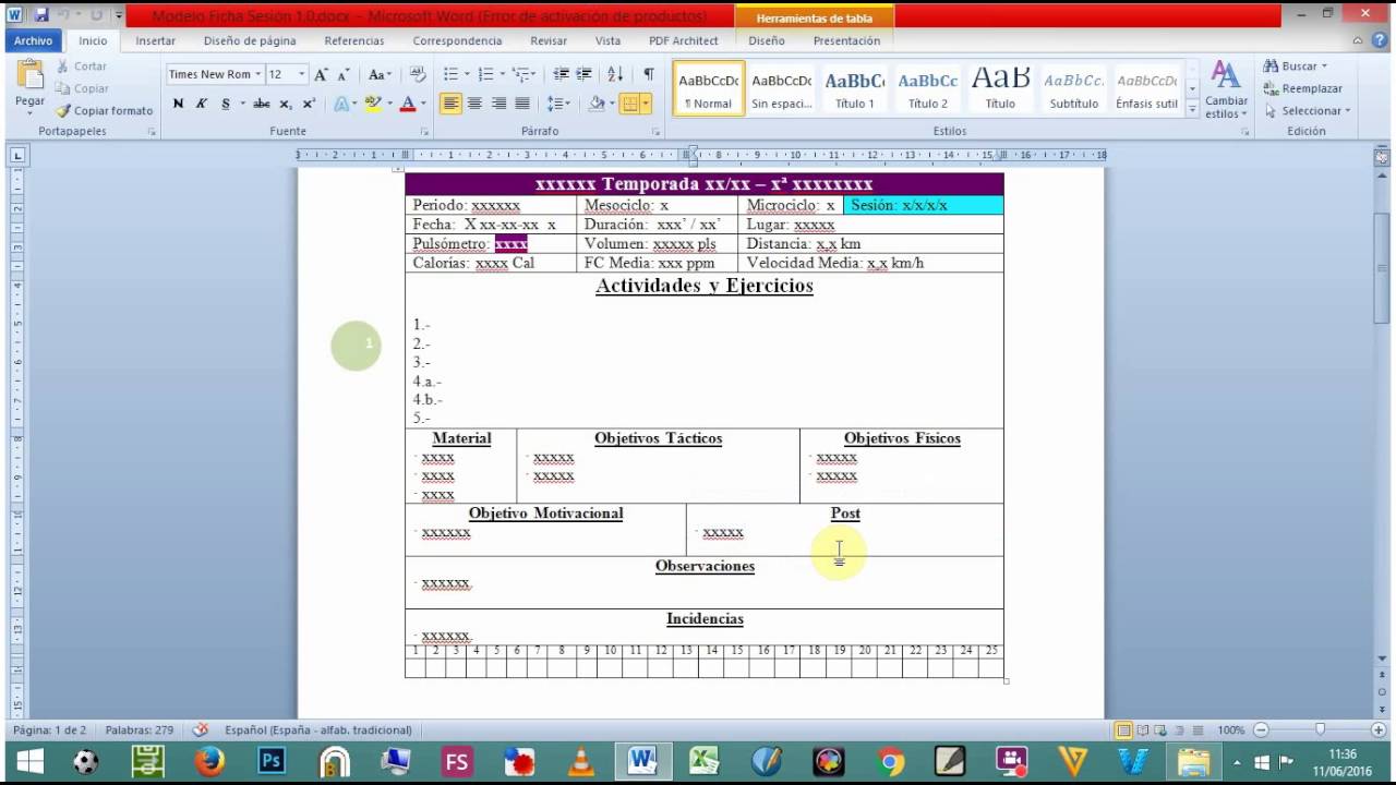 vertical Cósmico Estimar Modelo de Ficha Sesión de Entrenamiento de un Equipo de Fútbol  confeccionada con WORD - YouTube