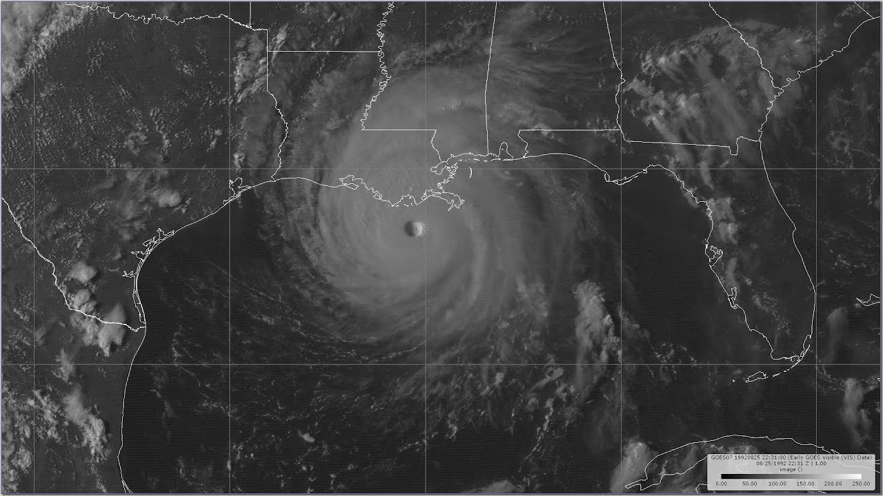 1992 Andrew - 1 Kilometer Resolution Visible Satellite Imagery Animation (HD 1920x1080)