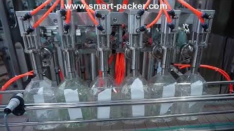 Automatic 6 heads liquid water oil bottle filling machine bottle filler line filling video