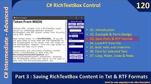 C# RichTextBox Control | Part 3 - Save in Txt & RTF Formats | C# Advanced #120