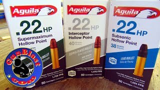 Video exclusive!jeff quinn ( http://www.gunblast.com ) tests aguila's
22 long rifle ammo. from their 38-grain subsonic hollow-point load, to
high-veloc...