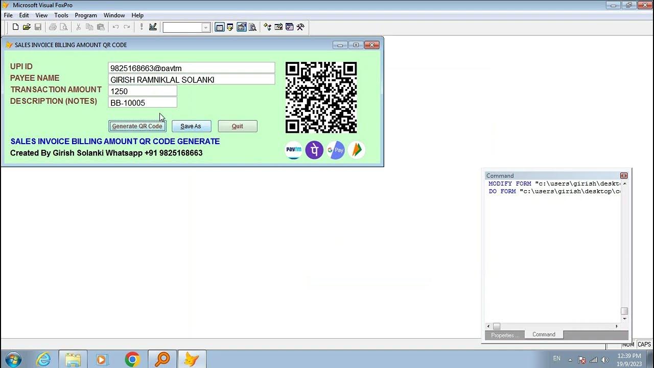 Upi payment qrcode generate in vfp9 for sales invoice billing amount