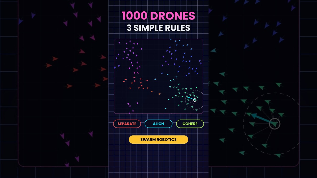How 1000 Drones Fly as One: 3 Simple Rules of Swarm Robotics 🐦🚁 #shorts