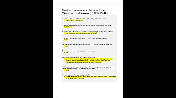 For hire Endorsement Indiana Exam Questions and Answers 100% Verified