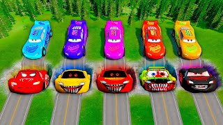 Mega Pixar Cars Pit Transform Lightning McQueen Into Spider Lightning Mcqueen! BeamNG.Drive Battle!