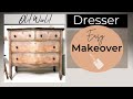 Upcycled Dresser Makeover using chalk paint and IOD transfers.