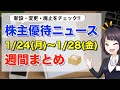 株主優待ニュース週間まとめ【1月24日(月)~1月28日(金)】