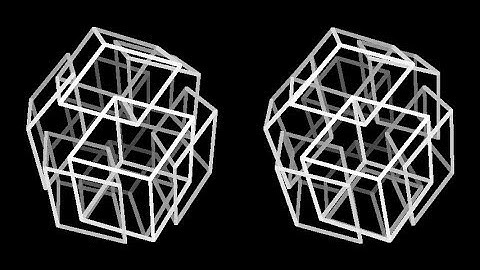 Cells-8-3d-monochrome. Rotation in four-dimensional space. 4D. Fourth dimension. Hyperspace.